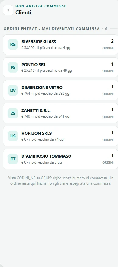 Elenco degli ordini non ancora diventati commessa, per cliente
